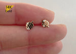 14K Solid Gold Monstera Plant Leaf Stud Earrings, Tropical Leaf Studs - TGE40018