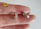 14K Solid Gold Stud Earrings, Threaded Triple White CZ Earrings - TGE40017