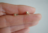 10K Solid Gold Tiny Fish Bone With Black Eye Stud Earrings - TGE128