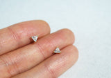 10K Solid Gold White CZ Cubic Zirconia Triangle Stud Earrings Real Gold - TGE068