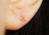 10K Gold Atypical Tiny Star Stud Earrings Solid Real Gold - TGE009