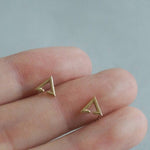 10K Solid Gold Stud Earrings Triangle Geometric Line Hollow Real Yellow Gold - TGE070