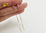 14K Solid Gold Long Chain Threader Stud Earrings - TGE40002