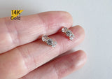 14K Solid Gold Stud Earrings, Threaded Triple White CZ Earrings - TGE40017
