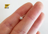 14K Solid Gold White CZ Ball End Barbell Piercing 22G, 6mm Post Real Gold - TGP4504