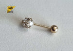 14K Solid Gold White CZ Ball End Barbell Piercing 22G, 6mm Post Real Gold - TGP4504