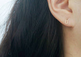 10K Solid Gold Tiny Clip Stud Earrings Paper Clip Real Gold -TGE074