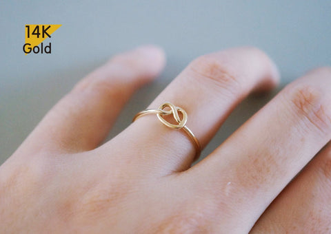 14K Solid Gold Ring, Thin Simple Band Ring, Knot Ornament, Infinity Ring, bridesmaid Gift - TGR005