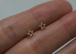 10K Solid Gold Tiny Line Star Studs Earrings Real Gold - TGE013