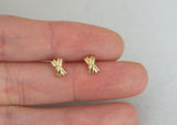 10K Solid Gold X Knot Stud Earrings Shoelace String Real Gold - TGE081