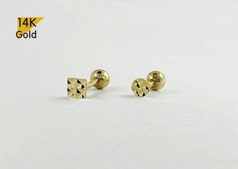 14K Solid Gold Circle / Square Clip End Barbell Piercing, 18G - TGP4005