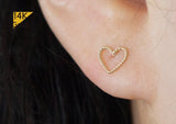 14K Solid Gold Stud Earrings, Thin Heart Line Earrings - TGE40010