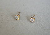 10K Solid Gold Tiny Geometric Cubic Zirconia Stud Earrings Real Gold - TGE096