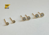 14K Solid Gold Stud Earrings, Tiny Stud, Yellow Gold White CZ Earrings, Real Gold - TGE41009