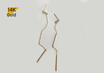 14K Solid Gold Long Chain Threader Stud Earrings - TGE40002