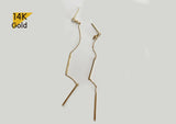 14K Solid Gold Long Chain Threader Stud Earrings - TGE40002