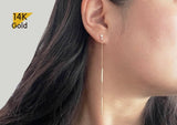 14K Solid Gold Long Chain Threader Stud Earrings - TGE40002