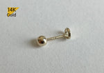 5mm Circle 14K Solid Gold Tiny Line Circle End Barbell Earring Piercing, 22G, * Natural Shape