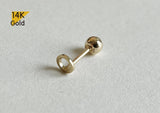 5mm Circle 14K Solid Gold Tiny Line Circle End Barbell Earring Piercing, 22G, * Natural Shape