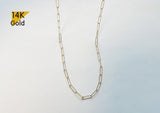 14K Solid Gold Thin Paperclip Necklace, Rectangle Chain, Paperclips Chain, Paperclip Link Chain Necklace