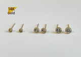 14K Solid Gold Stud Earrings, Tiny Stud, Yellow Gold White CZ Earrings, Real Gold - TGE41009