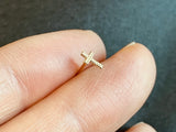 10K Solid Gold Tiny Cross Stud Earrings, Patterned Cross Classic Real Gold - TGE056