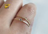 14K Gold Ring, Tiny CZ Solid Gold Ring - TGR207