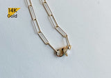 14K Solid Gold Thin Paperclip Necklace, Rectangle Chain, Paperclips Chain, Paperclip Link Chain Necklace