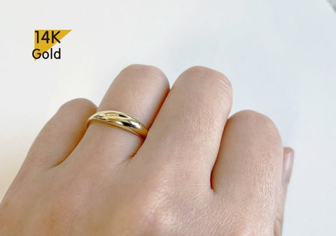 14K Gold Modern Oval Ring, Elegant Minimalist Ring - TGR213