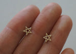 10K Solid Gold Tiny Pattern Line Star Stud Earrings Real Gold - TGE010