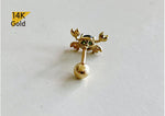 14K Solid Gold Crab Rough Diamond Barbell Piercing, 22G, 6mm Post