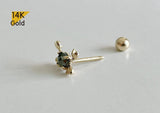 14K Solid Gold Crab Rough Diamond Barbell Piercing, 22G, 6mm Post