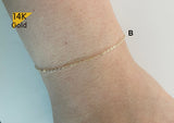 14K Solid Gold Bracelet, Anklet, 14K Yellow Gold thin Chain Bracelet, Ankle Bracelet Chain - TGN006