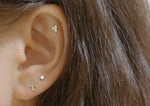 10K Solid Gold Tiny 3 White CZ Stud Earrings Real Gold - TGE066 (Single / Pair)