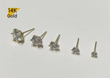 14K Solid Gold White CZ 6 Prong Martini Earrings, 2mm, 3mm, 4mm, 5mm, 6mm - TGE42003
