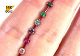 14K Solid Gold Stud Earrings, Pink, Ruby, Violet, Aqua Blue, Emerald, Black CZ Earrings - TGE42004