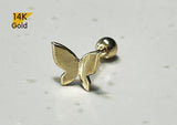 14K Solid Gold Butterfly End Barbell Piercing 22G, 6mm Post Real Gold