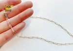 14K Solid Gold Thin Paperclip Necklace, Bracelet, Rectangle Chain, Paperclips Chain, Paperclip Link Chain Necklace