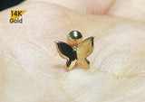 14K Solid Gold Butterfly End Barbell Piercing 22G, 6mm Post Real Gold