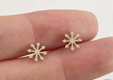 10K Solid Gold Tiny Snowflake Stud Earrings Real Gold - TGE088