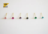 14K Solid Gold Stud Earrings, Pink, Ruby, Violet, Aqua Blue, Emerald, Black CZ Earrings - TGE42004