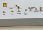 14K Solid Gold 6,8,10mm Post, Tiny Barbell ball, Screw ball back for piercing