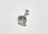 925 Sterling Silver White CZ 2,3,4,5,6, 7mm Piercing 21G 6,8mm Post Screw Back Silver CZ Stud