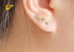 14K Solid Gold Stud Earrings, Tiny Cubic Zirconia 3 Row Flowers Little Petals Mix Match - TGE40021