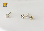 14K Solid Gold Stud Earrings, Tiny Cubic Zirconia 3 Row Flowers Little Petals Mix Match - TGE40021