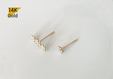 14K Solid Gold Stud Earrings, Tiny Cubic Zirconia 3 Row Flowers Little Petals Mix Match - TGE40021