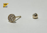14K Solid Gold CZ End Barbell Piercing 22G, 6mm Post Real Gold