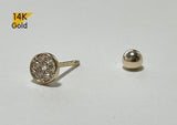 14K Solid Gold CZ End Barbell Piercing 21G, 6mm Post Real Gold
