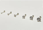 925 Sterling Silver White CZ 2,3,4,5,6, 7mm Piercing 21G 6,8mm Post Screw Back Silver CZ Stud