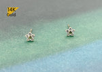 14K Solid Gold Stud Earrings, Cubic Zirconia Daisy Earrings, Cubic Zirconia Flower Earrings - TGE40025